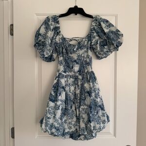 Puff Sleeve Printed Bubble Mini Dress